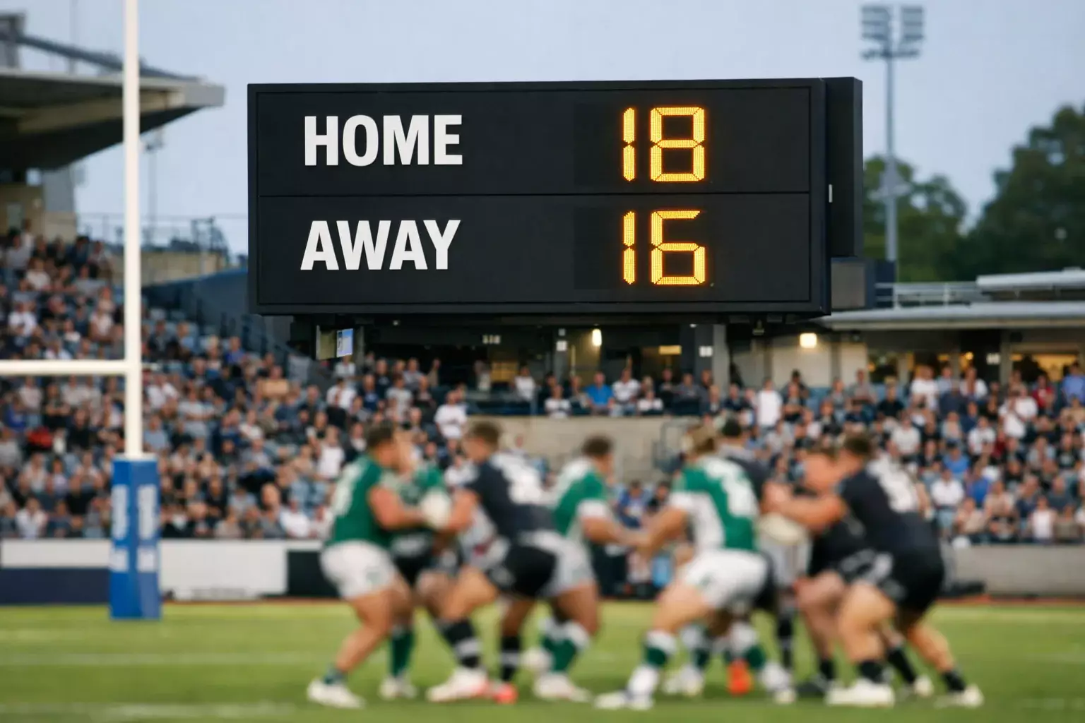 Rugby league match with scoreboard showing point spread concept
