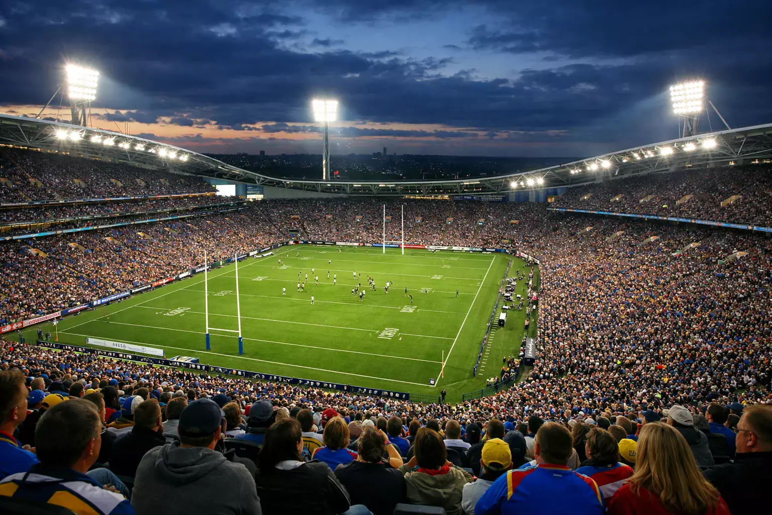 NRL stadium atmosphere during competitive rugby league match
