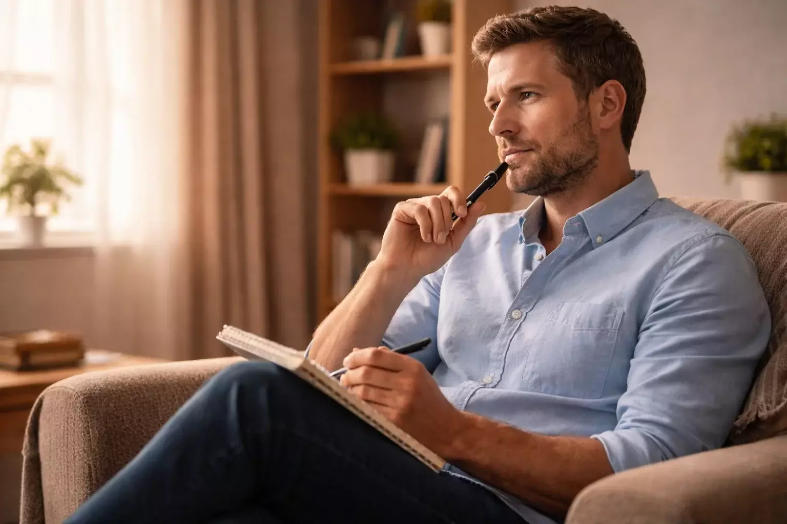 Person thoughtfully reviewing betting decisions with notepad
