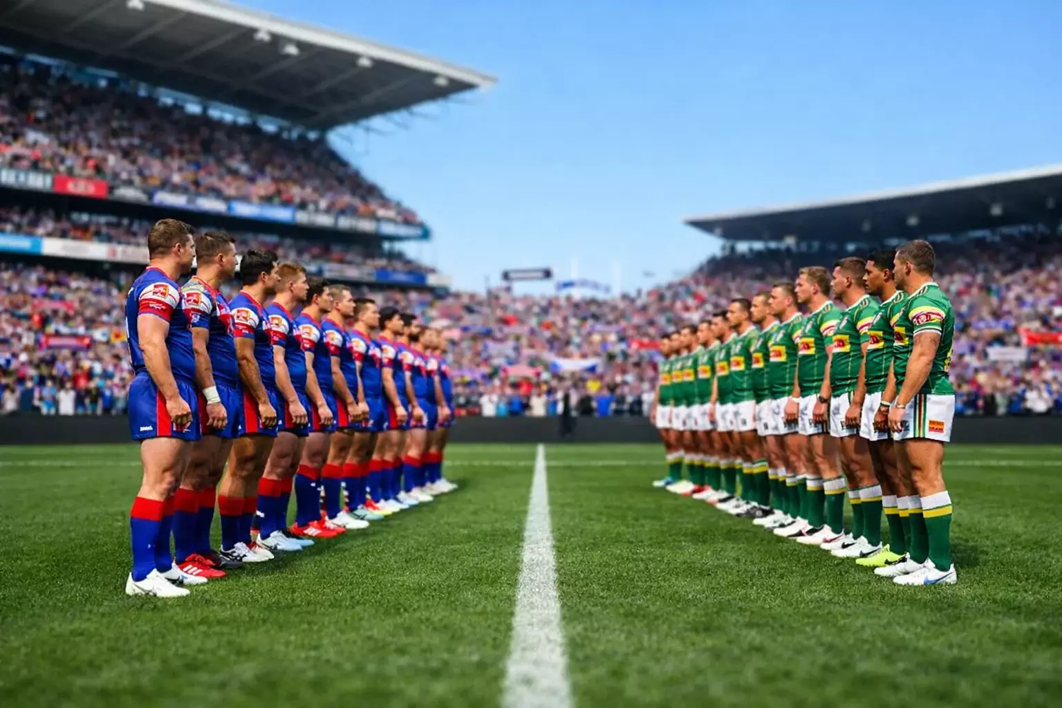 NRL teams lined up before match during regular season