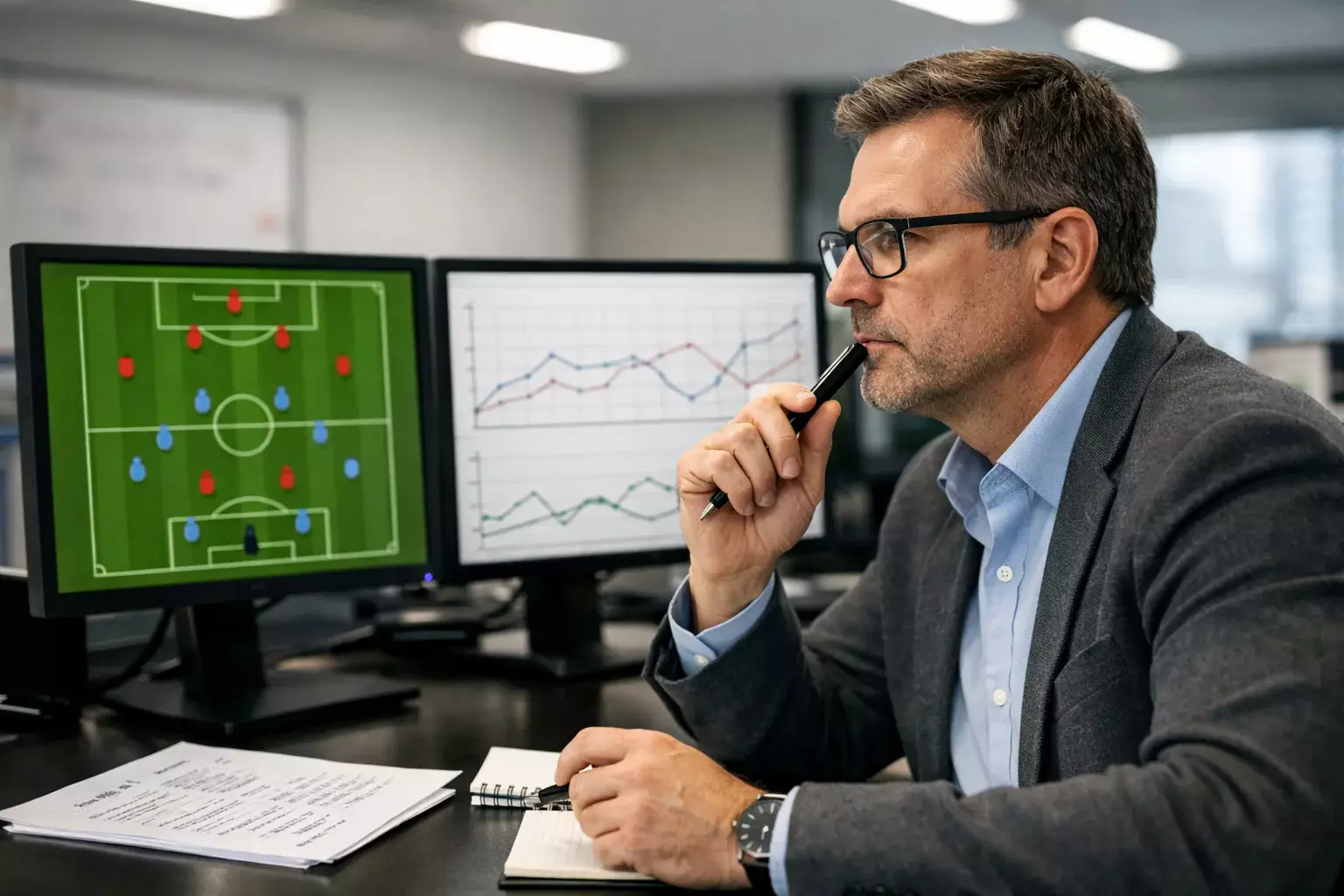 Sports analyst studying rugby league team formation and match data