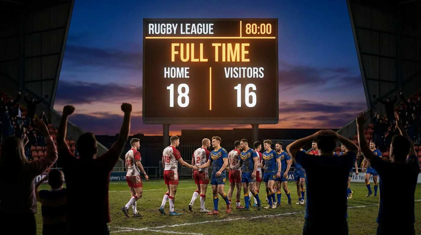 Rugby league scoreboard showing a close winning margin at the end of a match
