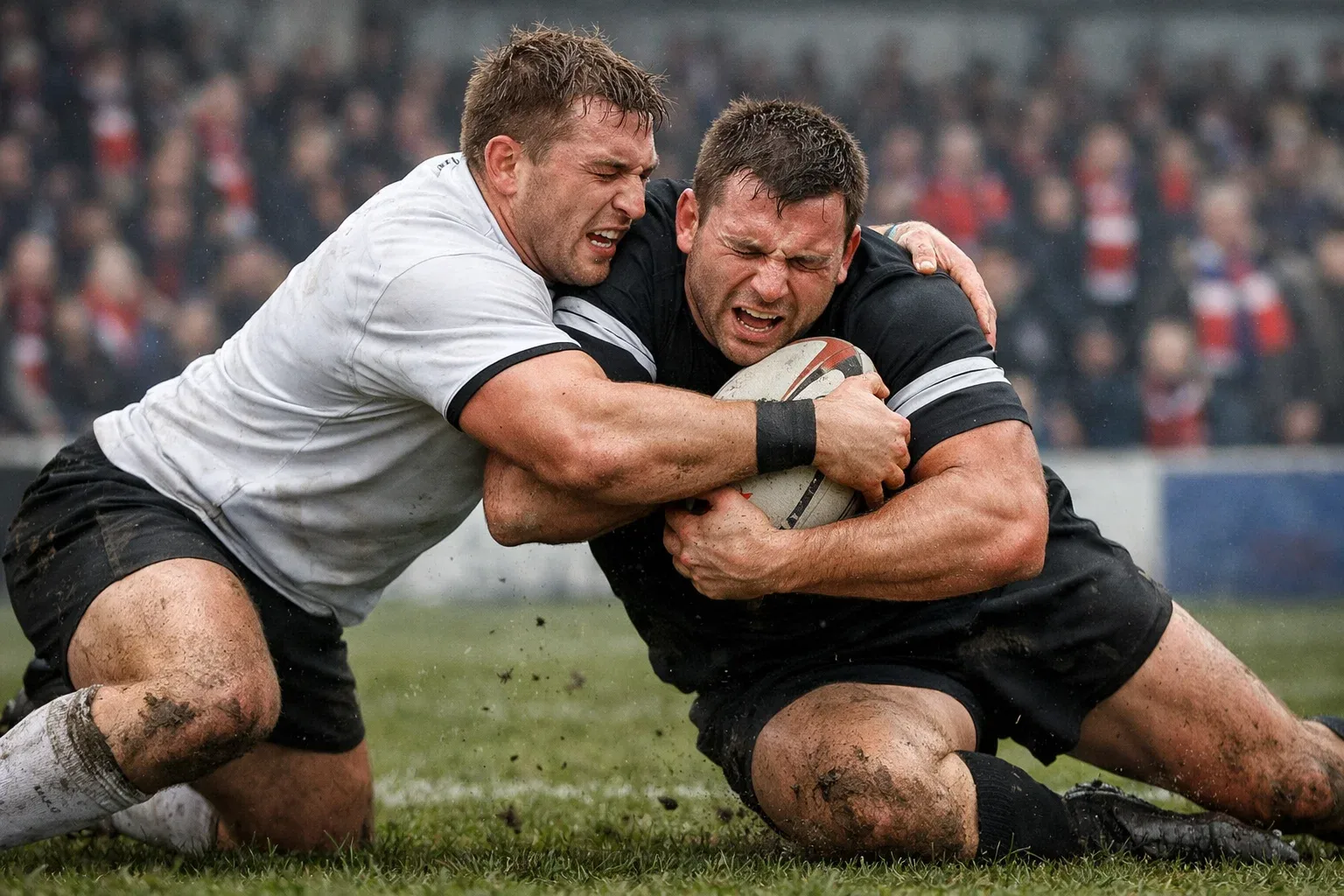 Rugby league players competing in derby match