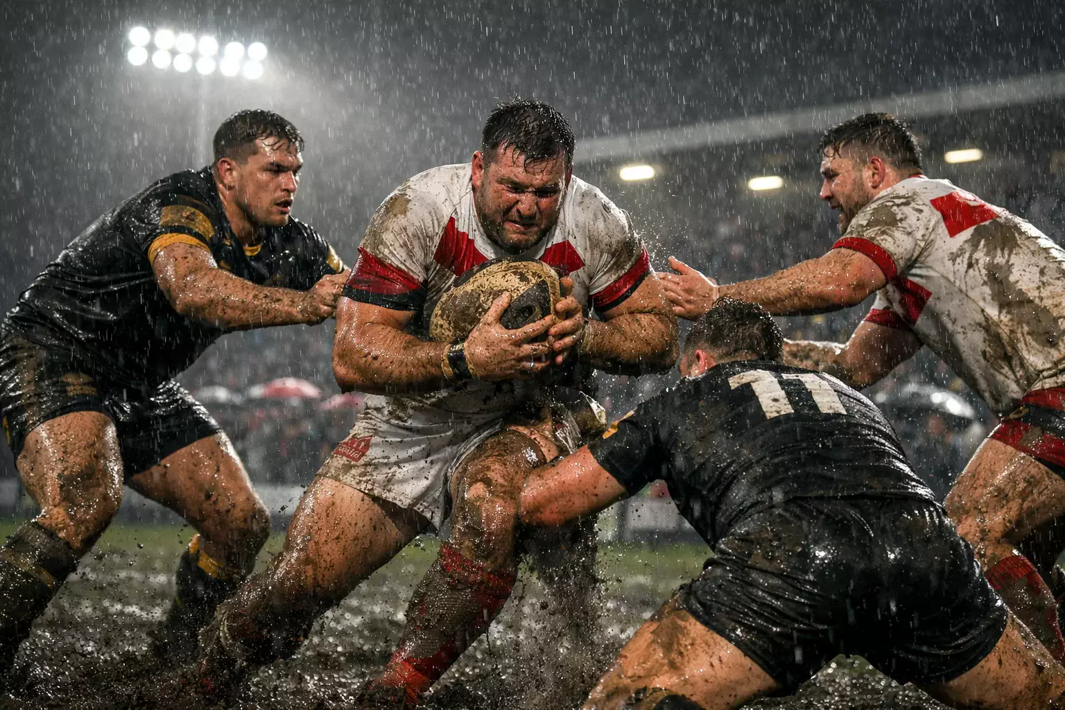 Rugby league match played in rainy conditions